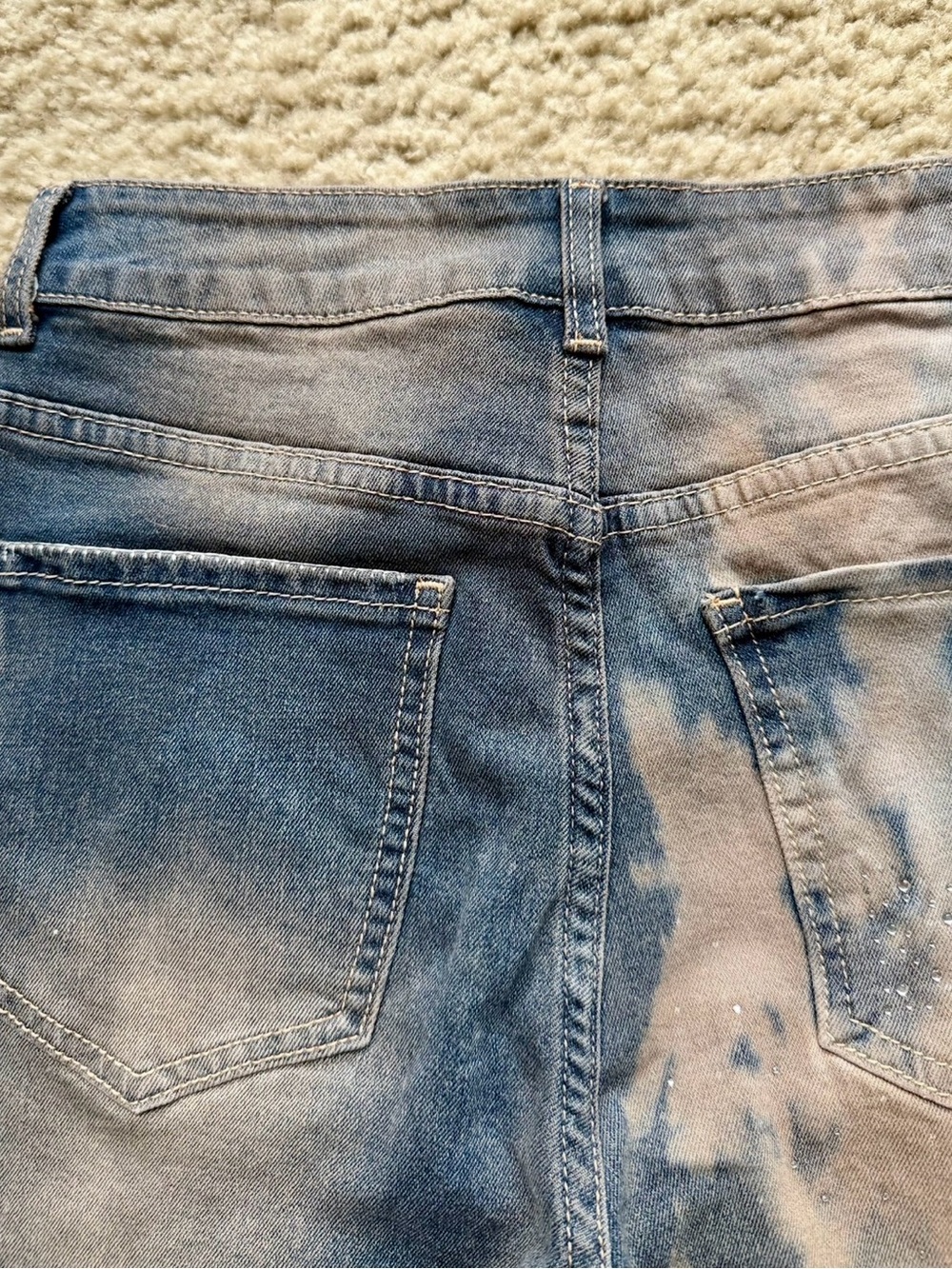 Reworked Rhinestone Artisan Bleached Distressed Wide Leg Jeans OOAK Y2K Boho XS - Picture 10 of 14